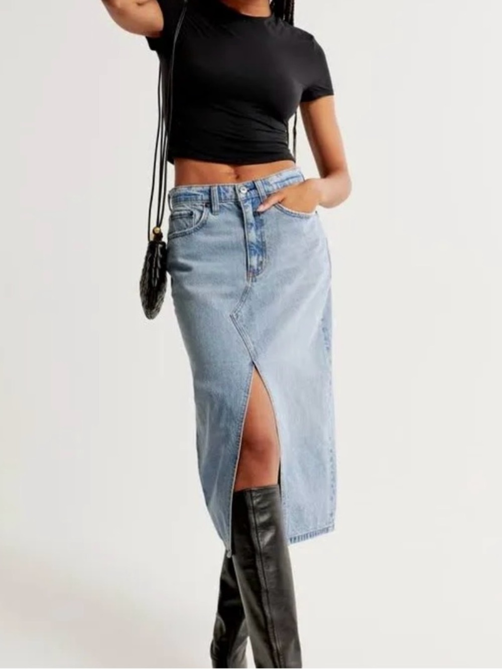 NWT Abercrombie & Fitch Light Blue Midi Denim Jean skirt - Picture 2 of 6